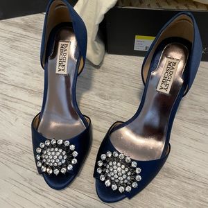 Badgley Mischka Lacie Navy Satin Pump 7.5